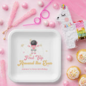 Roze eerste reis rond de eerste zondag papieren bordje (Feest)