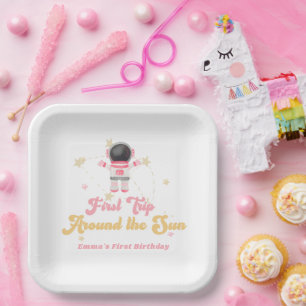 Roze eerste reis rond de eerste zondag papieren bordje