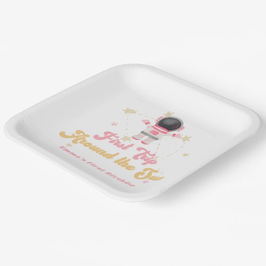 Roze eerste reis rond de eerste zondag papieren bordje (Gebogen)