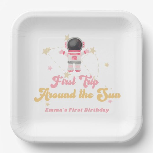 Roze eerste reis rond de eerste zondag papieren bordje (Voorkant)