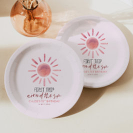 Roze eerste reis rond de eerste zondag papieren bordje