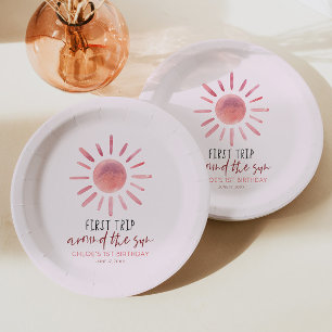 Roze eerste reis rond de eerste zondag papieren bordje