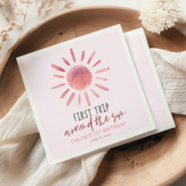 Roze eerste reis rond de eerste zondag servet