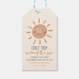 Roze Eerste Reis Rond De Zon 1e Verjaardagsfeestje Cadeaulabel