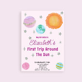 Roze eerste reis rond de zon meisje 1e verjaardag kaart