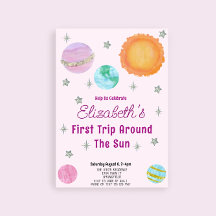 Roze eerste reis rond de zon meisje 1e verjaardag