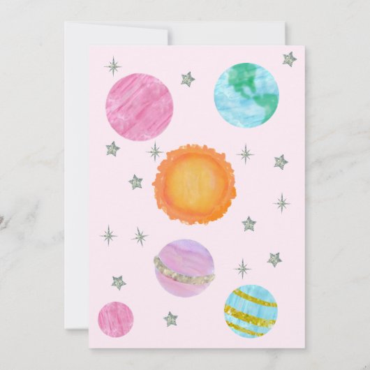 Roze eerste reis rond de zon meisje 1e verjaardag kaart (Achterkant)