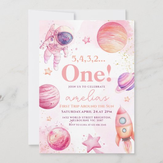 Roze eerste reis rond de zon Ruimte 1e verjaardag Kaart (Voorkant)