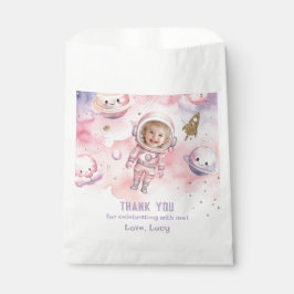 Roze Eerste reis rond de zon Space Girl verjaardag Bedankzakje