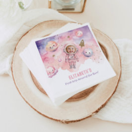 Roze Eerste reis rond de zon Space Girl verjaardag Servet