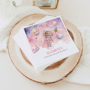 Roze Eerste reis rond de zon Space Girl verjaardag Servet