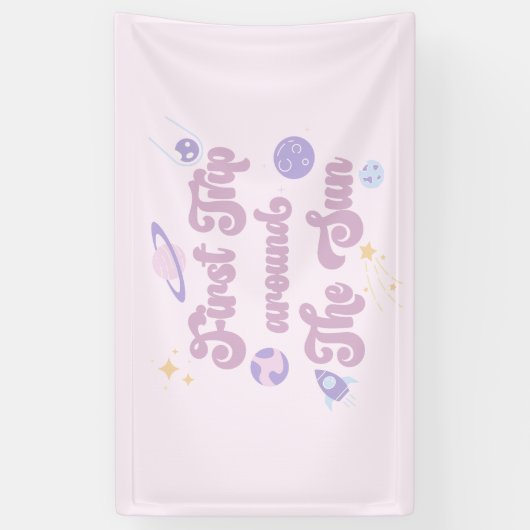 Roze eerste reis rond de zonneruimte, 1e verjaarda spandoek (Verticaal)