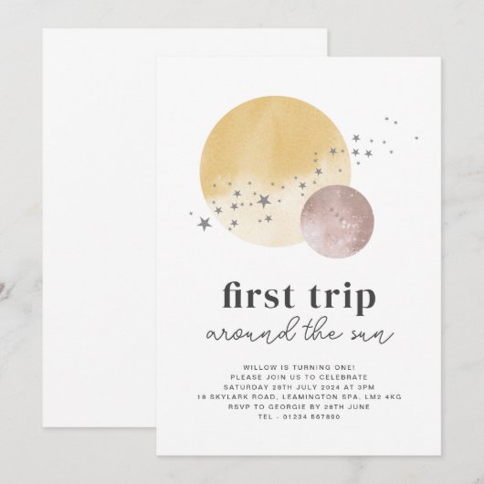 Roze eerste reis rond zondag uitnodiging (Voorkant / Achterkant)