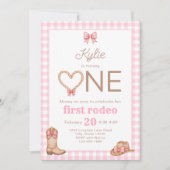 Roze eerste Rodeo 1e verjaardag uitnodiging (Voorkant)