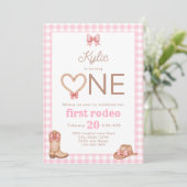 Roze eerste Rodeo 1e verjaardag uitnodiging (Staand voorkant)