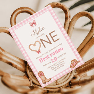 Roze eerste Rodeo 1e verjaardag uitnodiging
