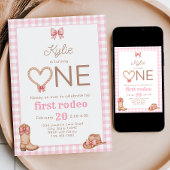 Roze eerste Rodeo 1e verjaardag uitnodiging