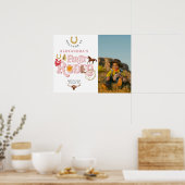 Roze Eerste Rodeo Baby Meisje 1e Verjaardag Welkom Poster (Keuken)