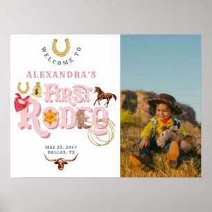 Roze Eerste Rodeo Baby Meisje 1e Verjaardag Welkom Poster