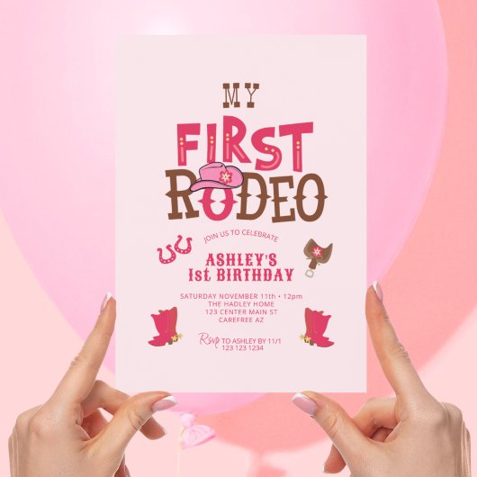 Roze Eerste Rodeo Cowgirl 1e Verjaardag Kaart