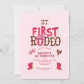Roze Eerste Rodeo Cowgirl 1e Verjaardag Kaart (Voorkant)