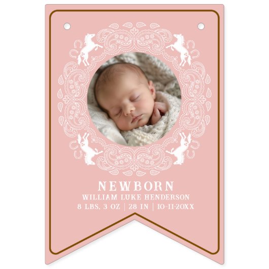 Roze Eerste Rodeo Fotobanner – Cowgirl 1e Geboorte Vlaggetjes (Tweede vlag)