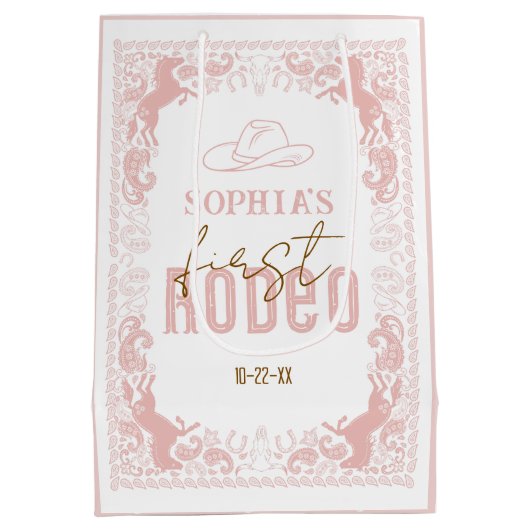 Roze Eerste Rodeo Verjaardag Gift Bag – Westerne C Medium Cadeauzakje (Achterkant)