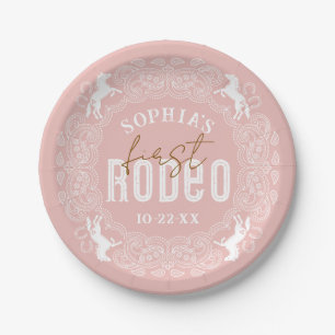 Roze eerste Rodeo Verjaardagspapier Borden – Weste Papieren Bordje