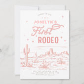 Roze eerste Rodeo verjaardagsuitnodiging Kaart (Voorkant)