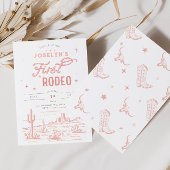Roze eerste Rodeo verjaardagsuitnodiging Kaart