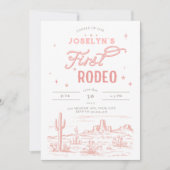 Roze eerste Rodeo verjaardagsuitnodiging Kaart (Voorkant)