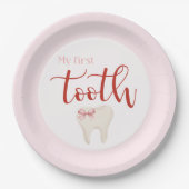 Roze eerste tand minimalistisch papieren bordje (Voorkant)