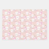Roze Eerste Tand Wrapping Papier Blad Set van 3 Inpakpapier Vel (Voorkant 3)