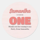 Roze Eerste Verjaardag Meisje Party Bloemen Ronde Sticker (Voorkant)