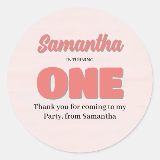 Roze Eerste Verjaardag Meisje Party Bloemen Ronde Sticker (Voorkant)