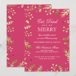 Roze eet, Drink en vrolijk kerstfeest Kaart