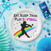 ROZE EET, SLAAP, TRAIN, PLAY SOFTBAL ONTWERP PAPIEREN BORDJE (Feest)