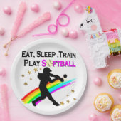 ROZE EET, SLAAP, TRAIN, PLAY SOFTBAL ONTWERP PAPIEREN BORDJE (Feest)