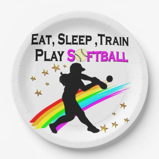 ROZE EET, SLAAP, TRAIN, PLAY SOFTBAL ONTWERP PAPIEREN BORDJE (Voorkant)