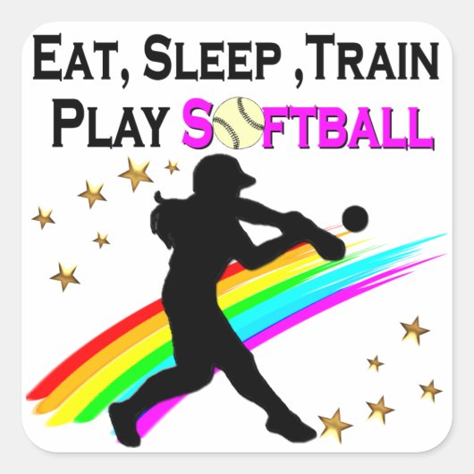 ROZE EET, SLAAP, TRAIN, PLAY SOFTBAL ONTWERP VIERKANTE STICKER (Voorkant)