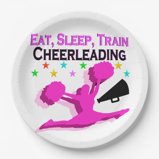 ROZE EET SLAAP TREIN CHEERLEADING PAPIEREN BORDJE (Voorkant)