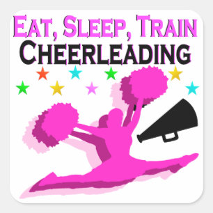 ROZE EET SLAAP TREIN CHEERLEADING VIERKANTE STICKER
