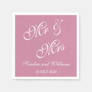 Roze effen kleur Mr en Mrs Wedding Servetten