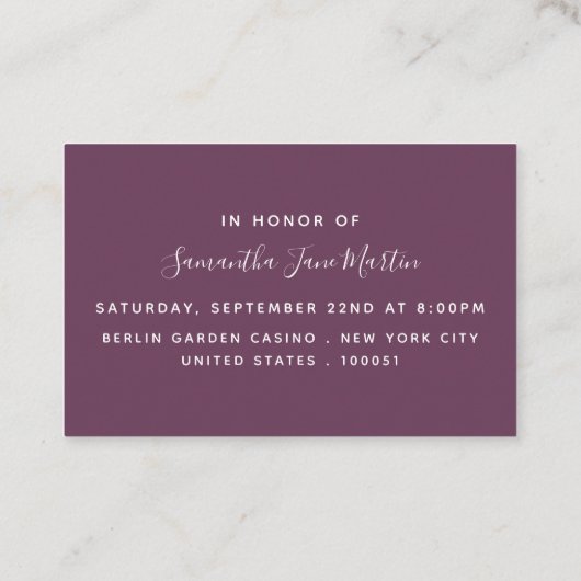 Roze & Eggplant Diamond Bachelorette Party Ticket (Achterkant)