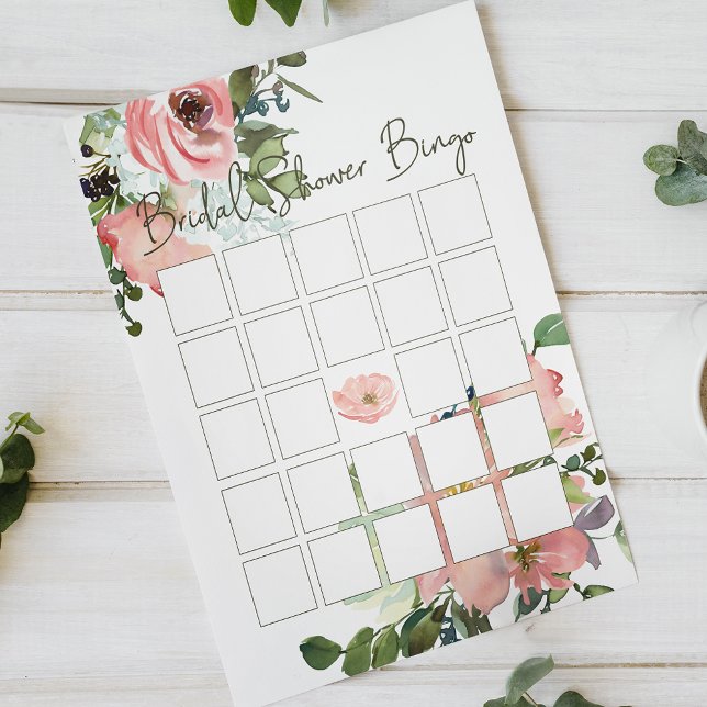 Roze Eggshell Blush Elegant Floral Bridal Bingo (Creator heeft geüpload)