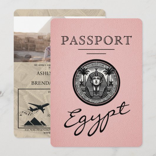 Roze Egyptisch paspoort trouwuitnodiging Kaart (Voorkant / Achterkant)
