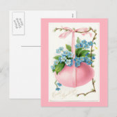 Roze Ei en Bloemen Paas Briefkaart (Voorkant / Achterkant)