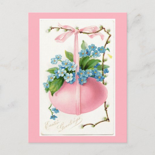 Roze Ei en Bloemen Paas Briefkaart (Voorkant)