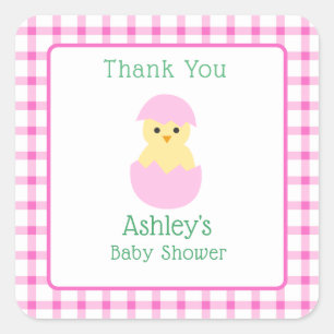Roze Ei Kuiken Meisje Baby Shower Vierkante Sticker