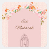 Roze Eid mubark Vierkante Sticker (Voorkant)